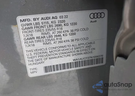 2022 Audi Q3 Premium 40 Tfsi Quattro Tiptronic from USA, damaged, VIN WA1AUCF37N1096376
